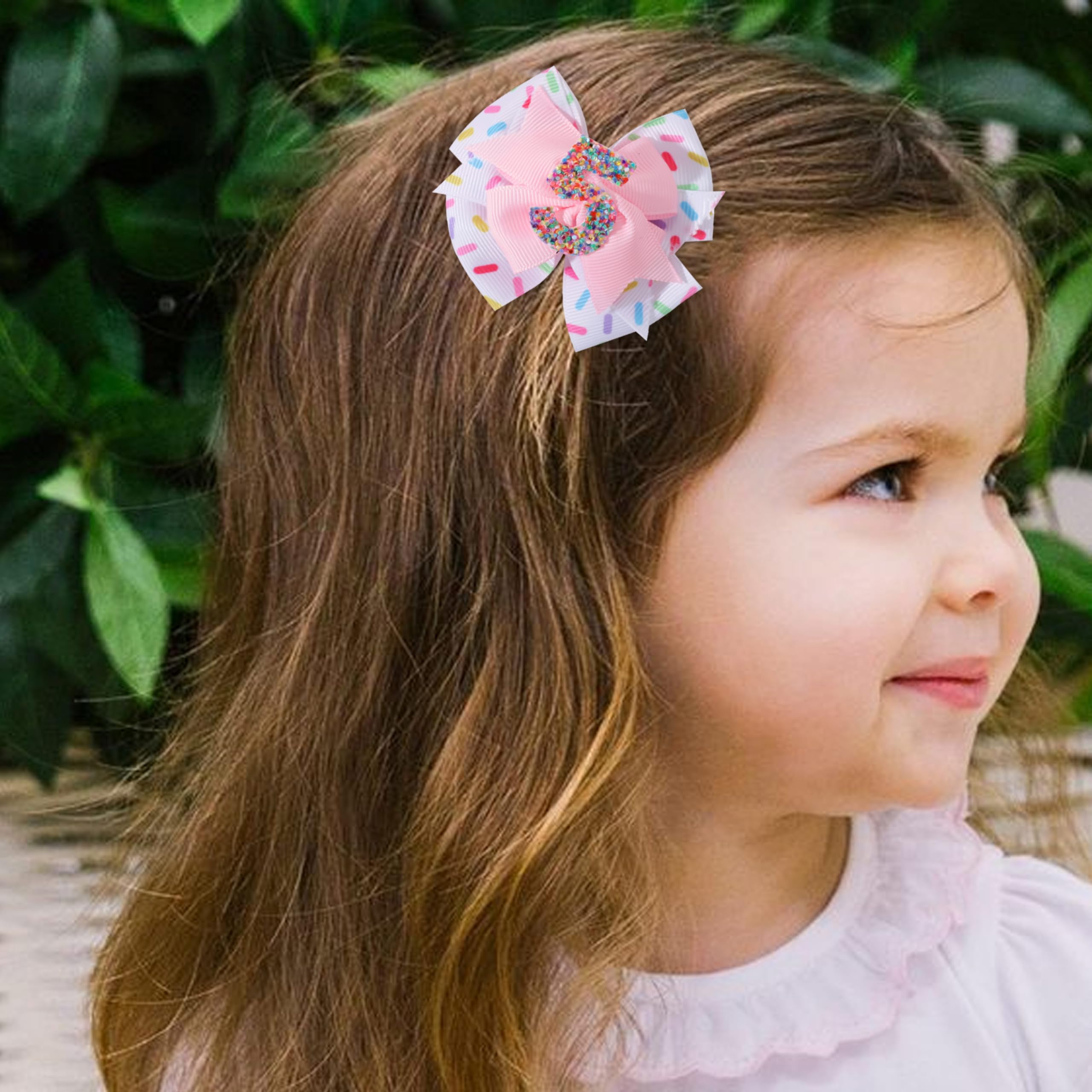 Jissoo hair clip 5th birthday number bow marks a milestone look
