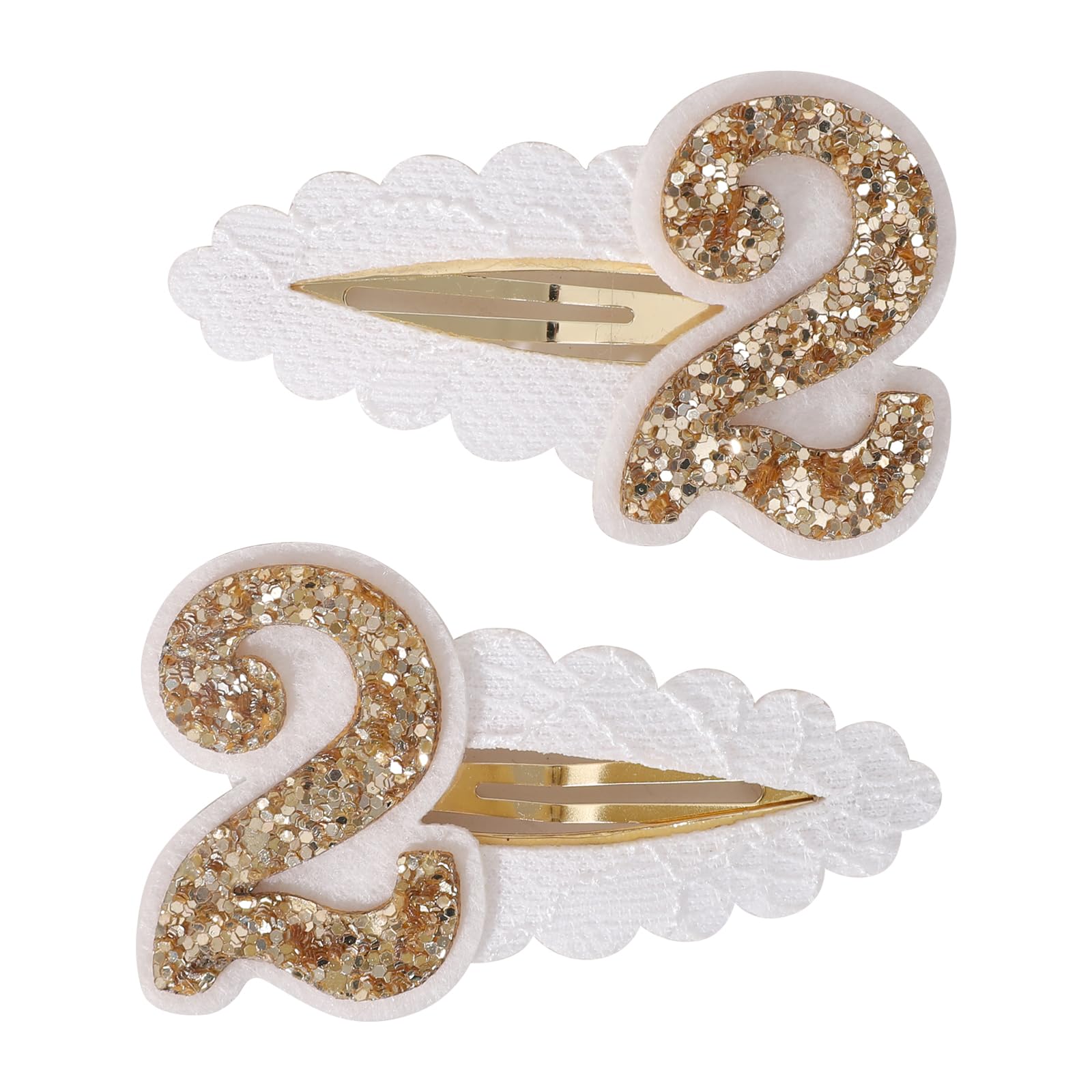 Jissoo 2nd Birthday Hair Clip in white glitter enhances party-ready princess look