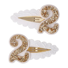 Jissoo 2nd Birthday Hair Clip in white glitter enhances party-ready princess look