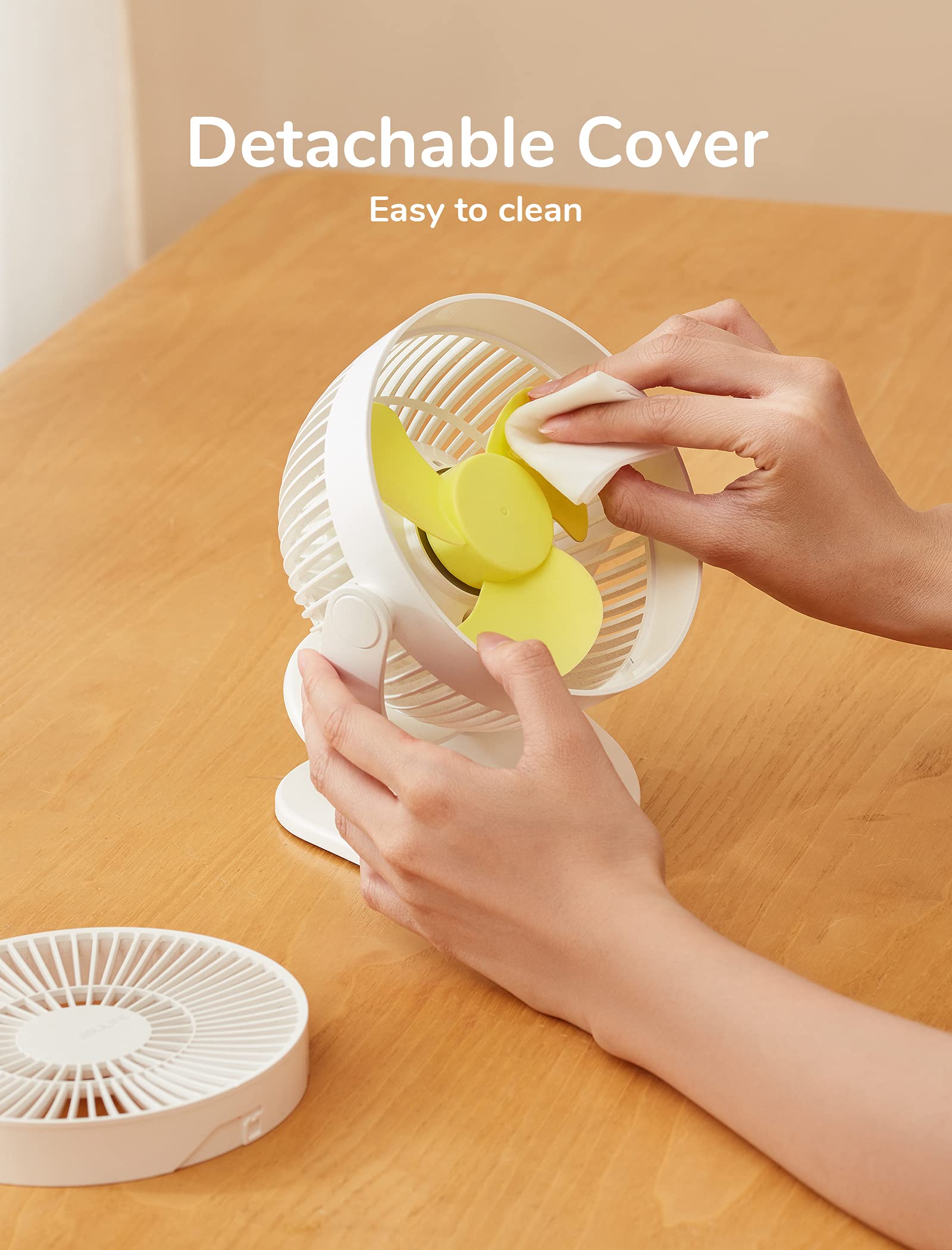 JISULIFE clip-on baby stroller fan USB-charging port enables easy recharging.