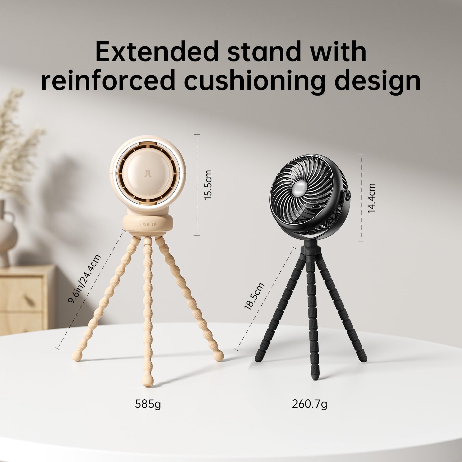 JISULIFE Stroller Fan soft ring light provides adjustable lighting for evenings.