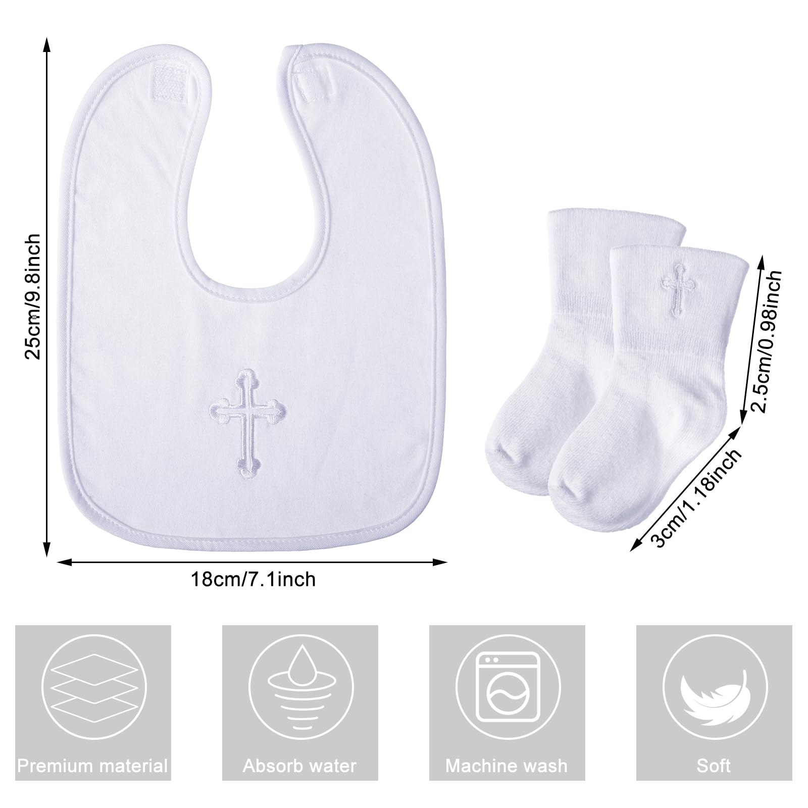 Jiuguva bib white cross embroidery closeup highlighting elegant christening design