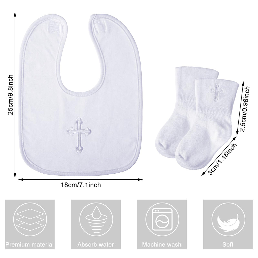 Jiuguva bib white cross embroidery closeup highlighting elegant christening design