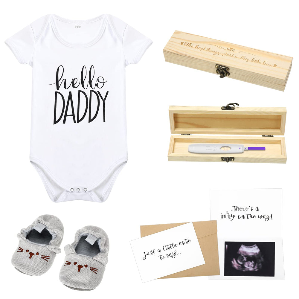 Jiuguva pregnancy announcement box opened with contents for a dad reveal moment