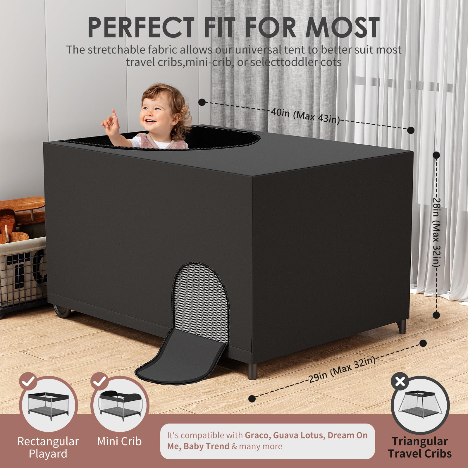 JIUKONG Crib Blackout Cover mesh closeup demonstrates breathable fabric for cool sleep
