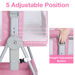 Jixrolyn pink bassinet tilt-mode highlights adjustable-tilt for flexible baby positioning.