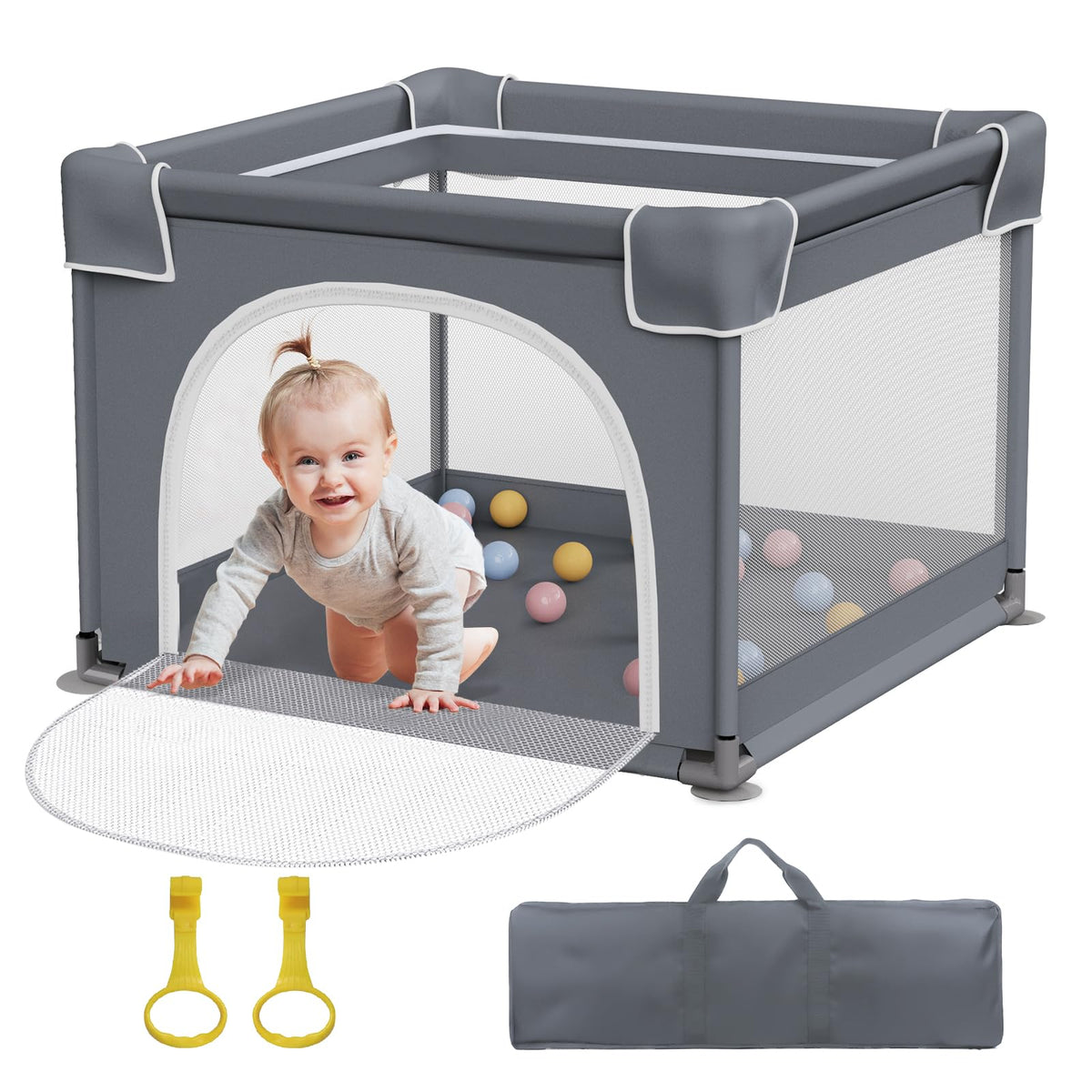 Jixrolyn small playpen 36x36 mesh view for easy monitoring during play.