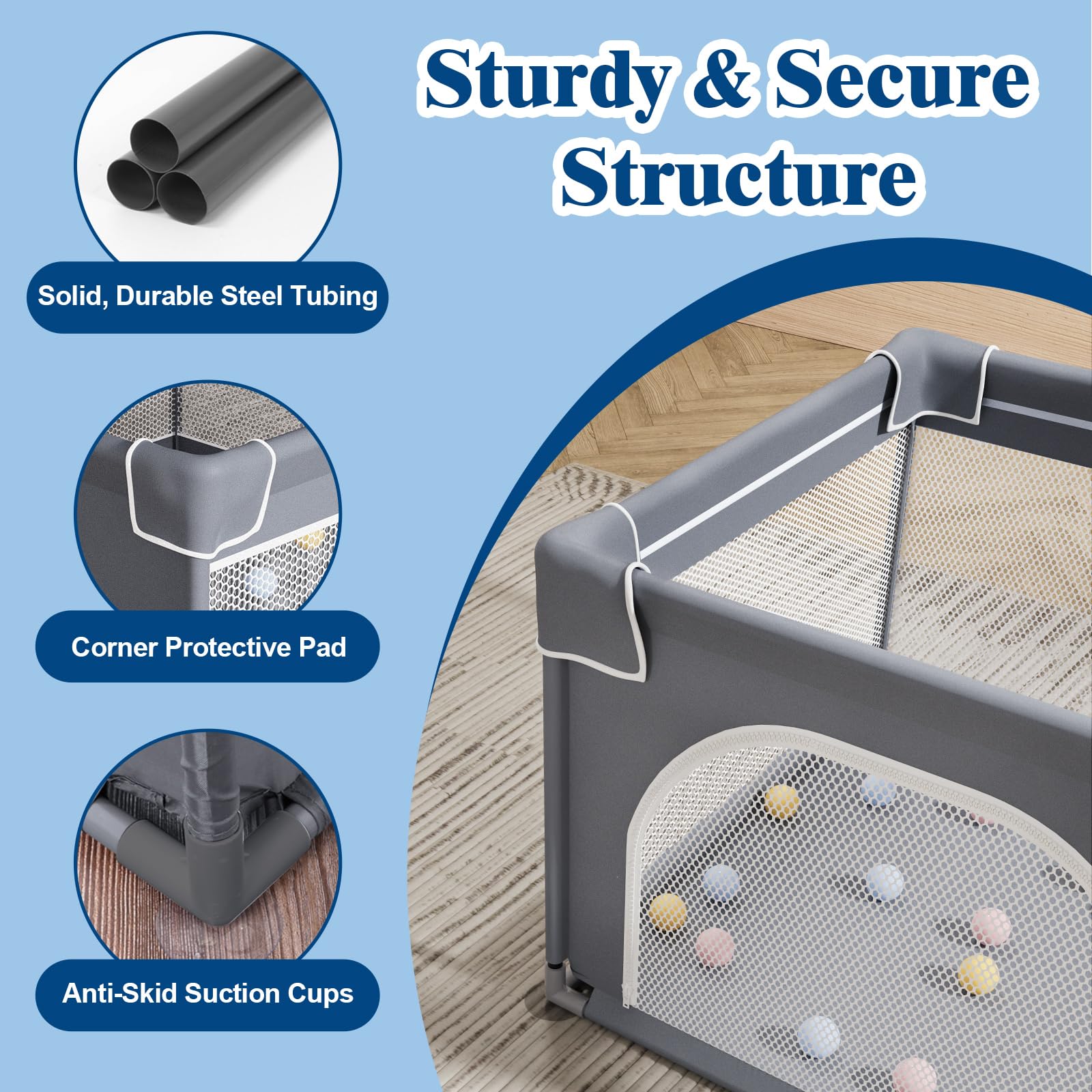 Jixrolyn small playpen exterior zipper door enables quick parent-child interaction.