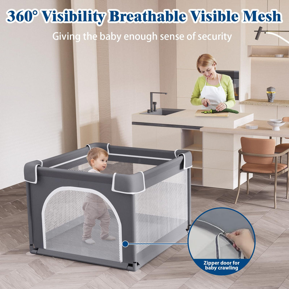 Jixrolyn small playpen safety suction cups improve stability on smooth floors.