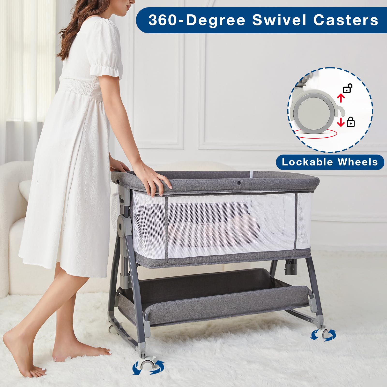 Jixrolyn storage basket keeps diapers and essentials within reach.