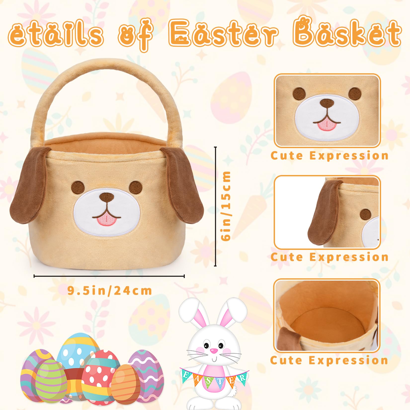 JIZWPOOM soft Easter basket plush material for cozy, kid-friendly gifting