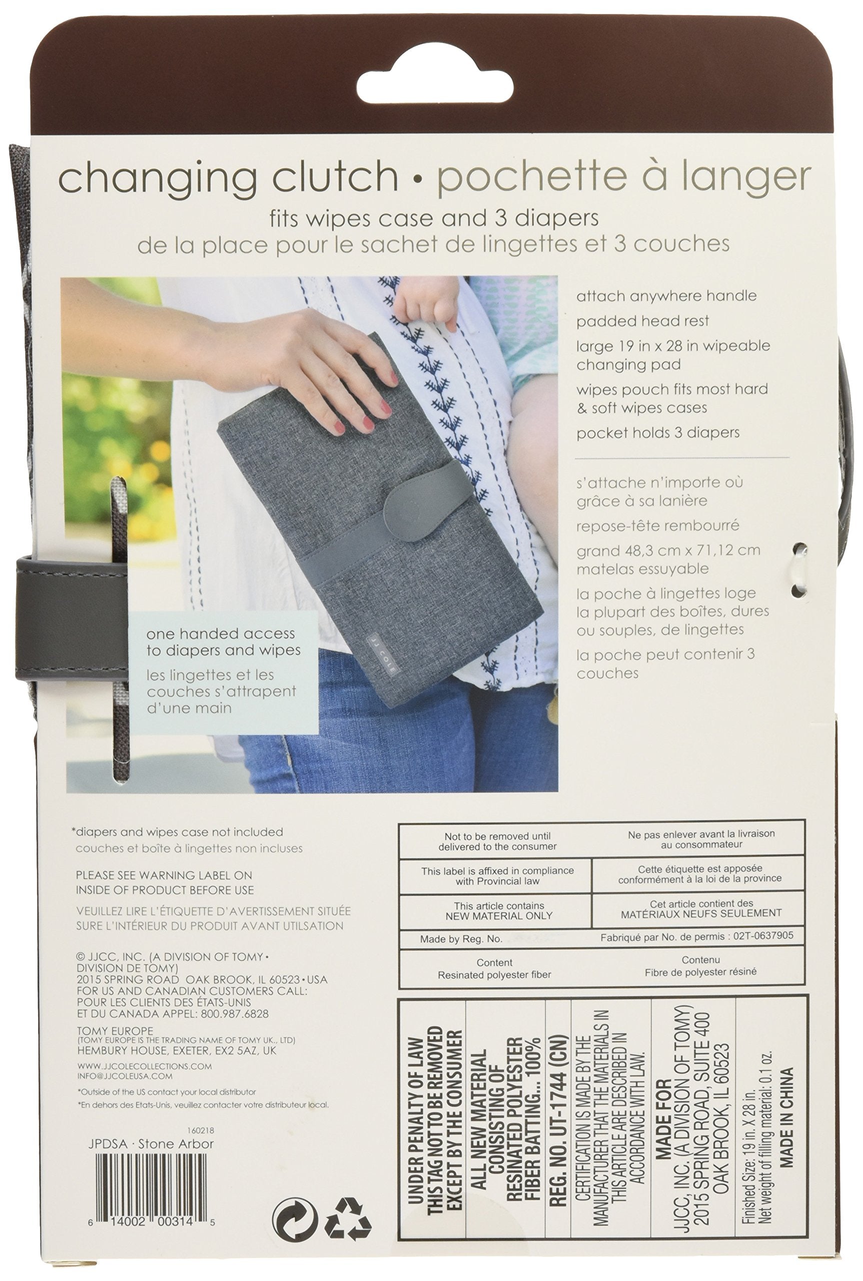 JJ Cole Diaper Changing Clutch Stone Arbor handle for attach-anywhere use.
