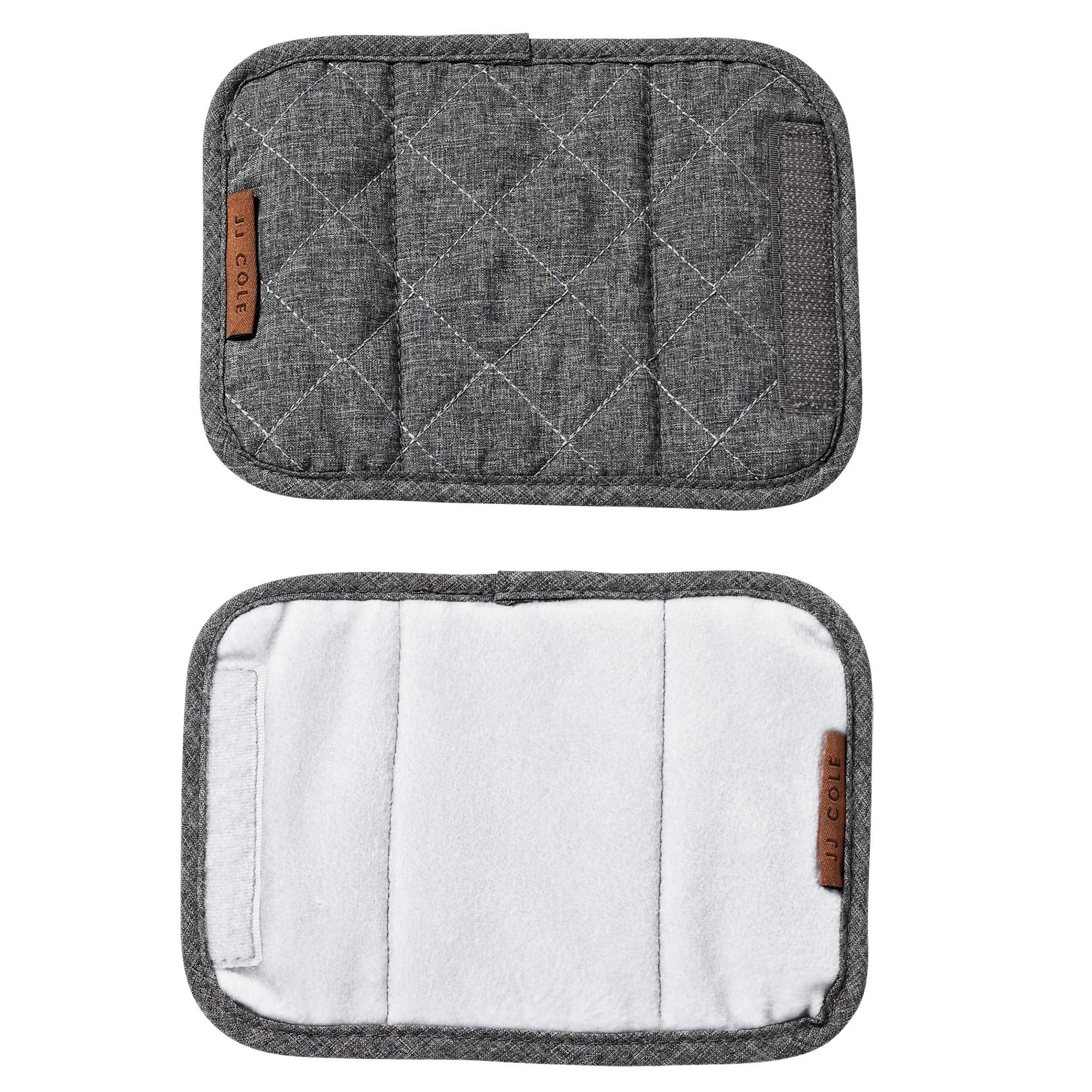 JJ Cole reversible seat belt cover quilted side adds stylish texture while cushioning straps.