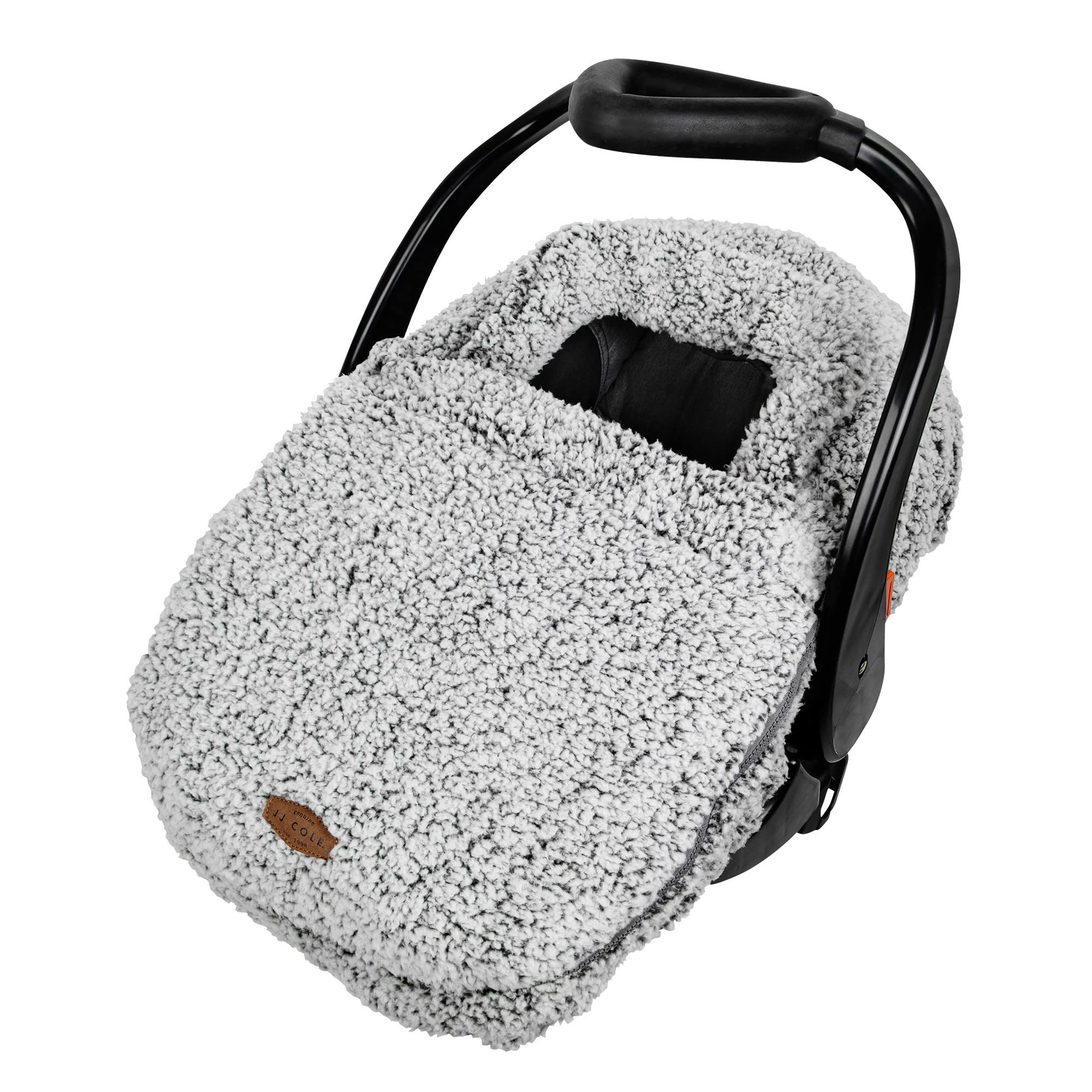 JJ Cole winter car seat cover with sherpa lining over baby in a stroller