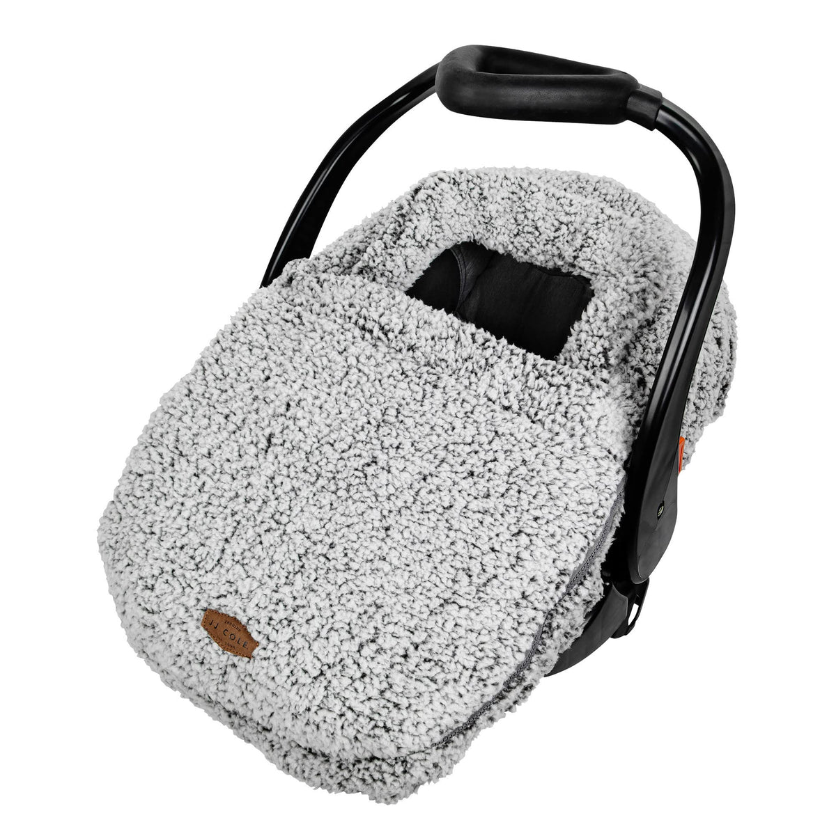 JJ Cole winter car seat cover with sherpa lining over baby in a stroller