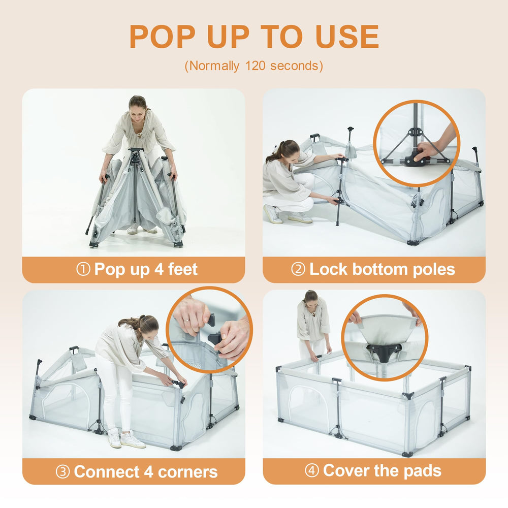 JJKAKA playpen with pull-up rings encourages standing and walking skills.