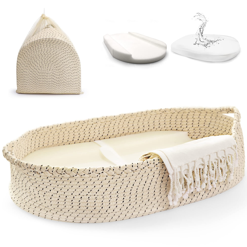 jjoo baby changing basket cream close-up of waterproof bamboo pad for easy cleaning