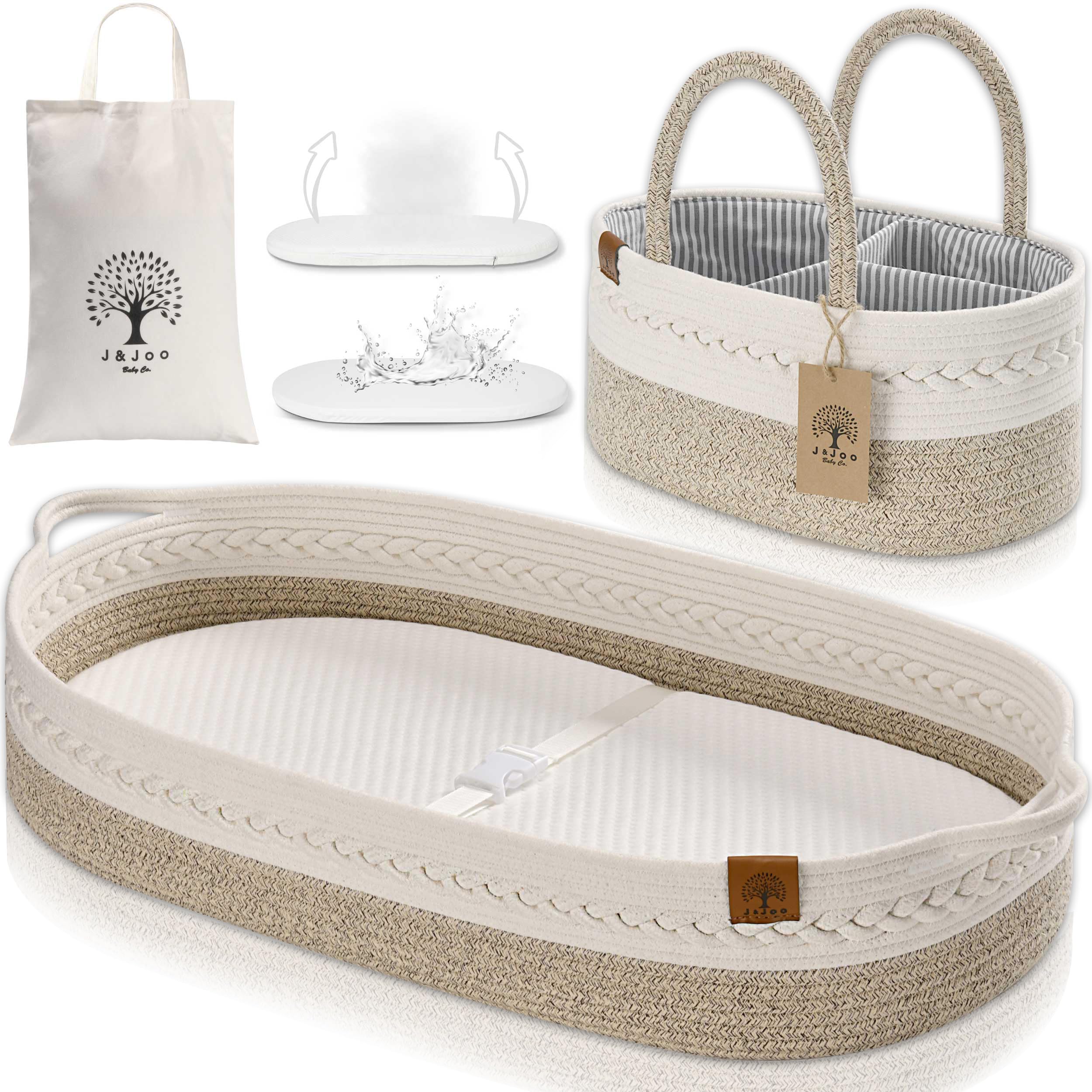 J&JOO baby changing basket with dual cover supports comfortable diaper changes