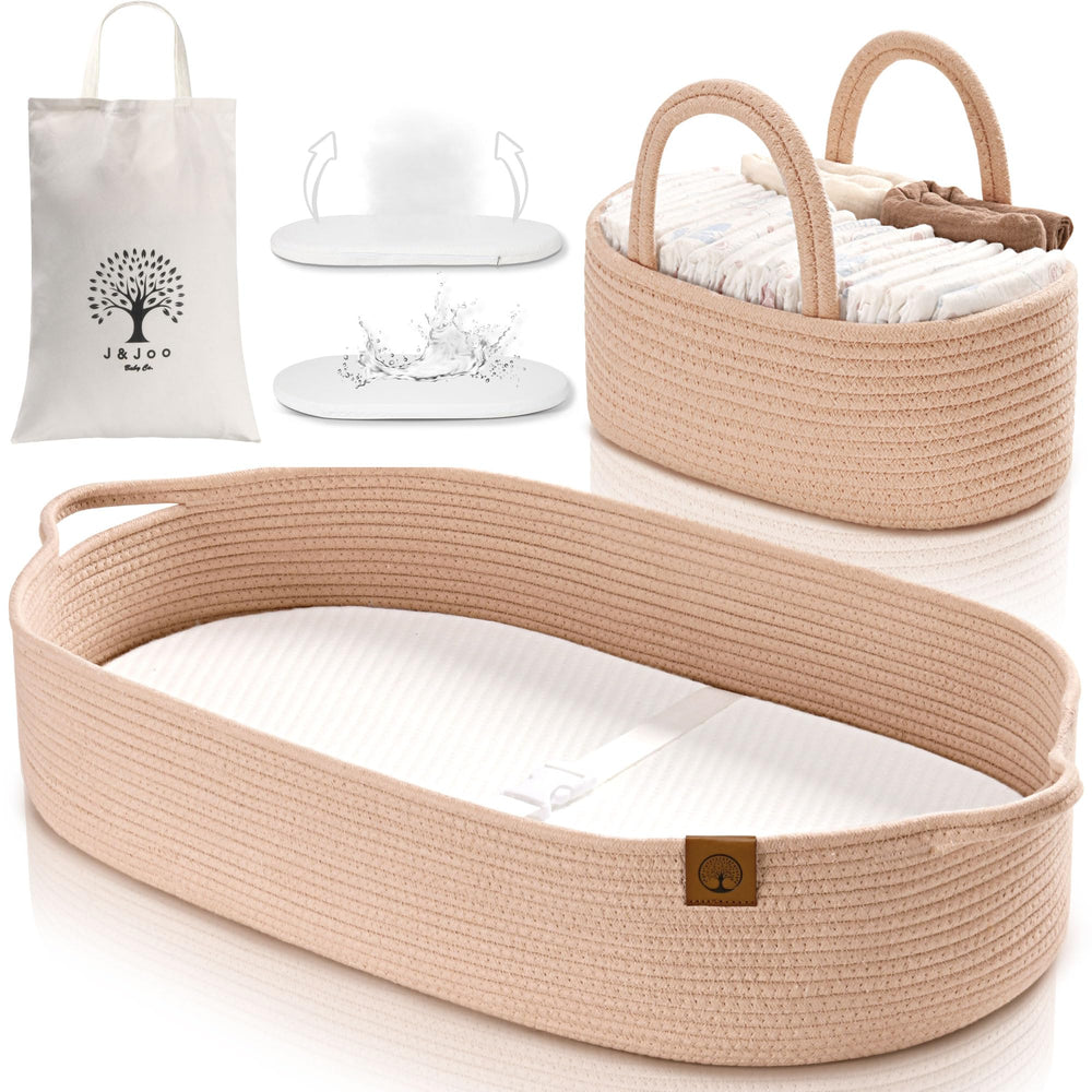 JJOO baby changing basket with dual cover shows soft comfort and easy care, improving diaper changes.