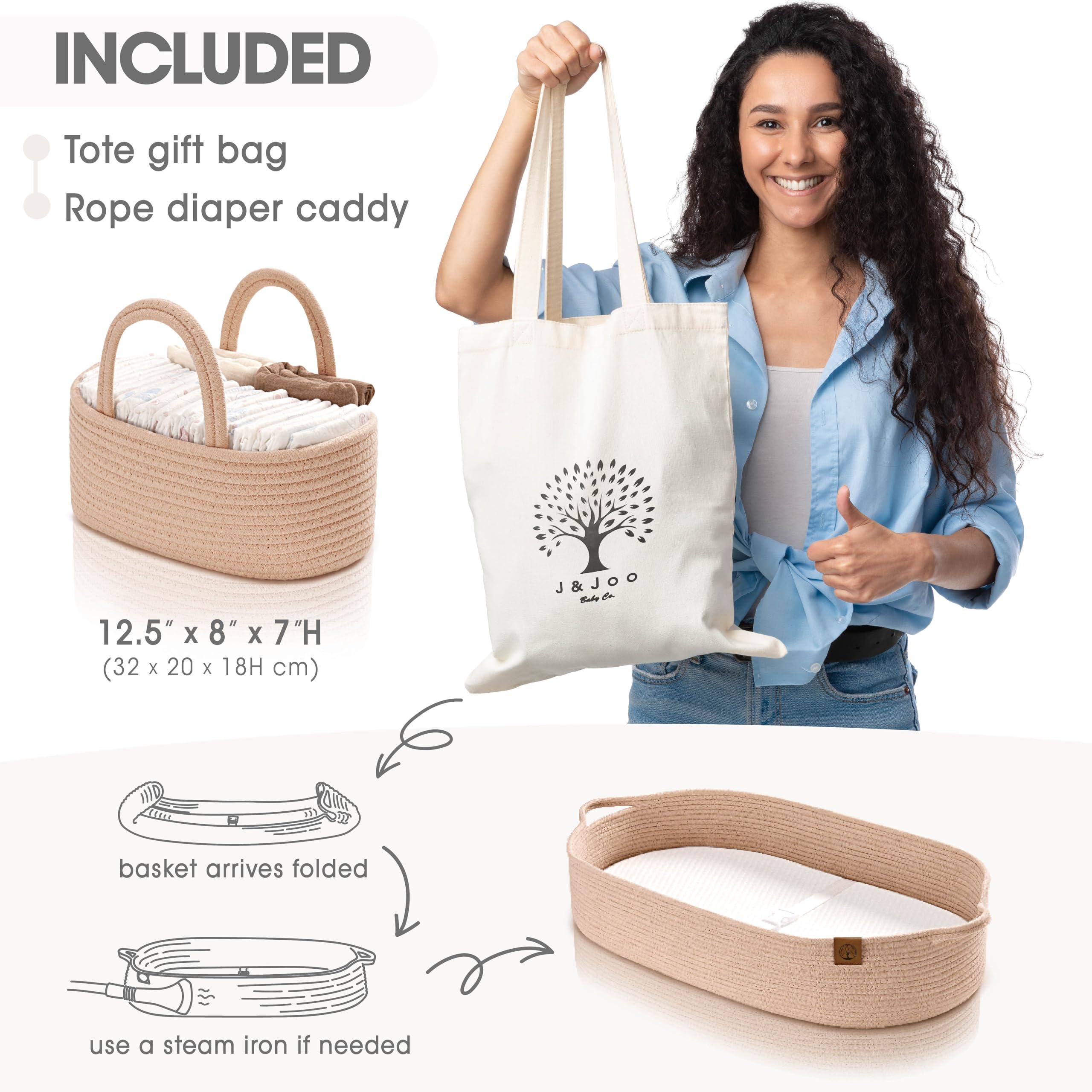 JJOO changing basket packed for travel, ideal for trips to grandparents.