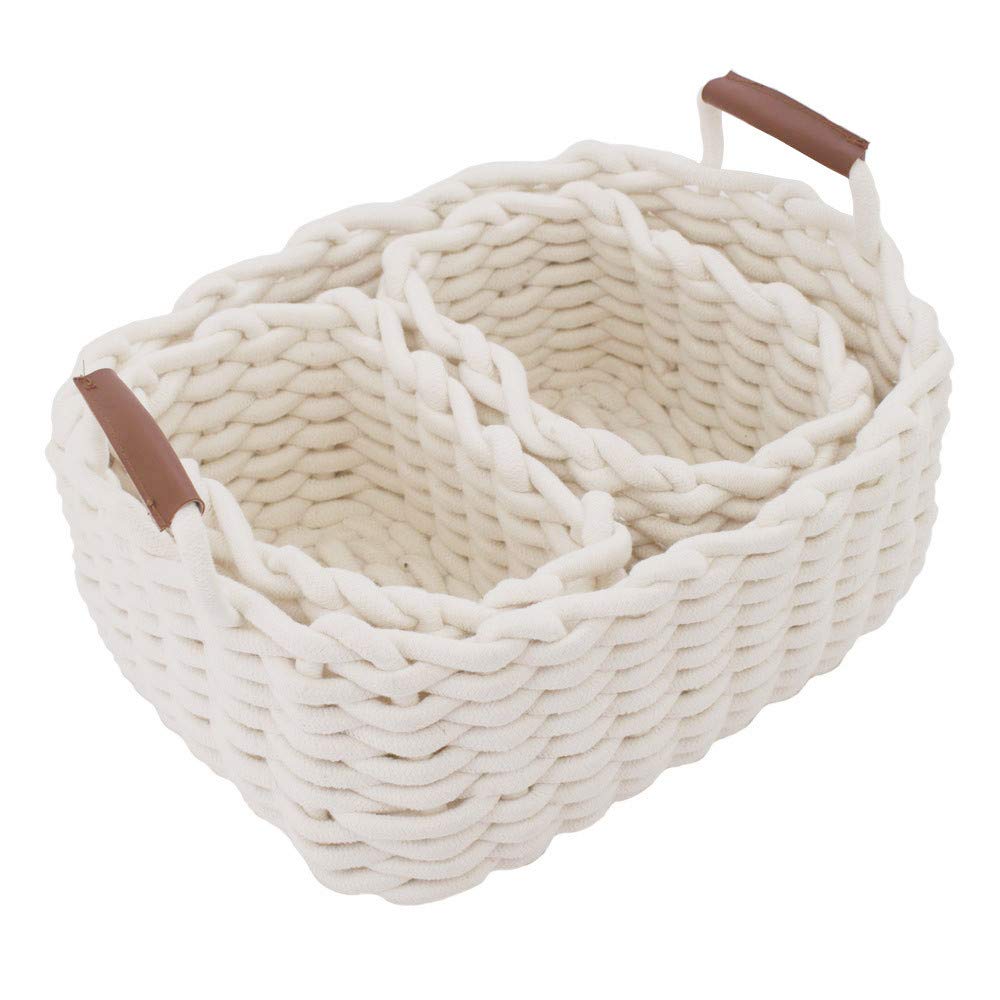 JJSQYLAN large white cotton rope basket on shelf for tidy storage
