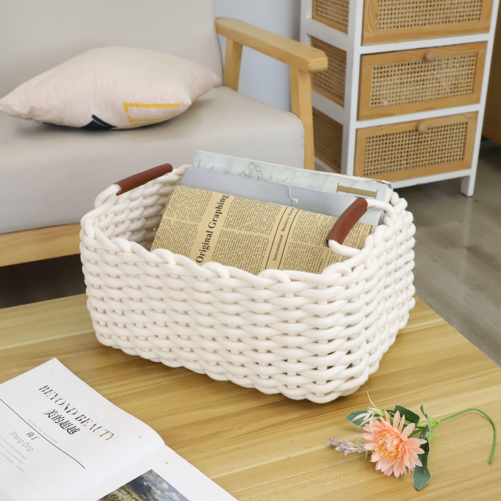 JJSQYLAN washable cotton rope basket with easy-care texture