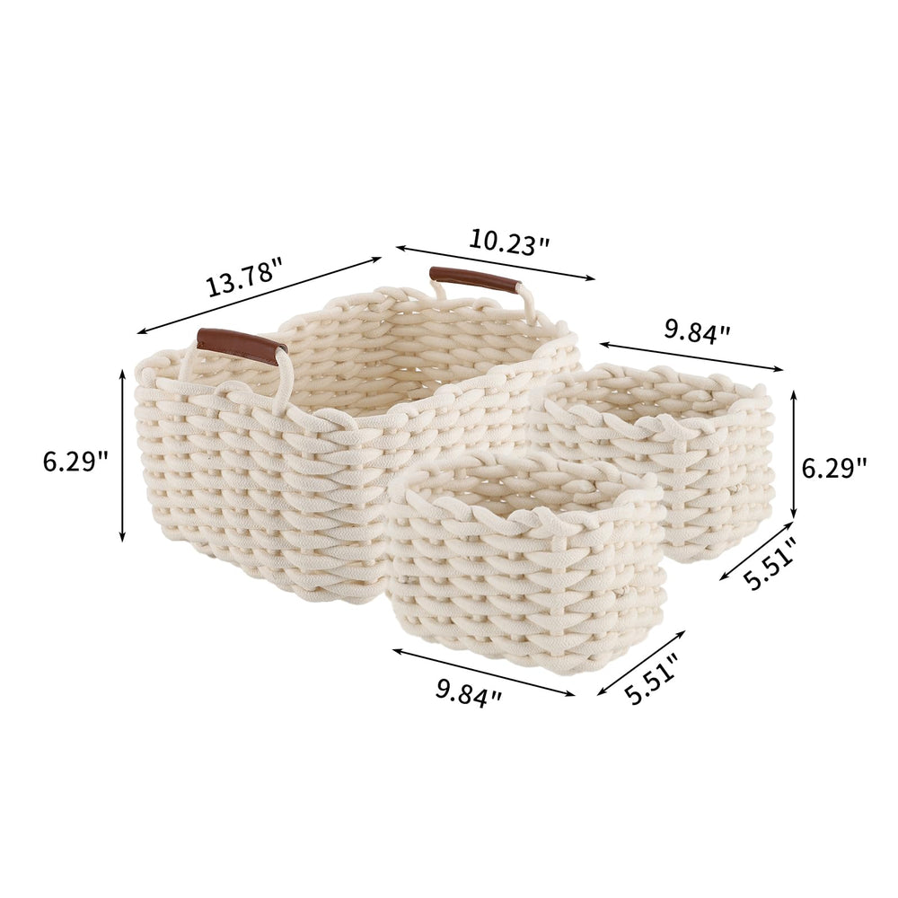 JJSQYLAN set of 3 white cotton rope baskets for versatile home storage