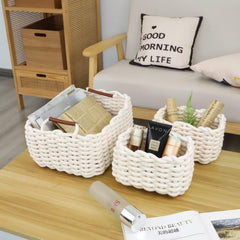 JJSQYLAN small white cotton rope basket for nursery organization and toys