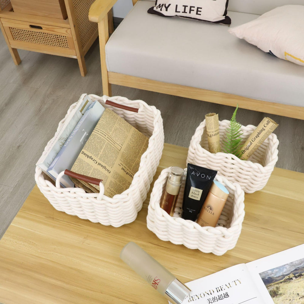 JJSQYLAN small white cotton rope basket for compact toy storage