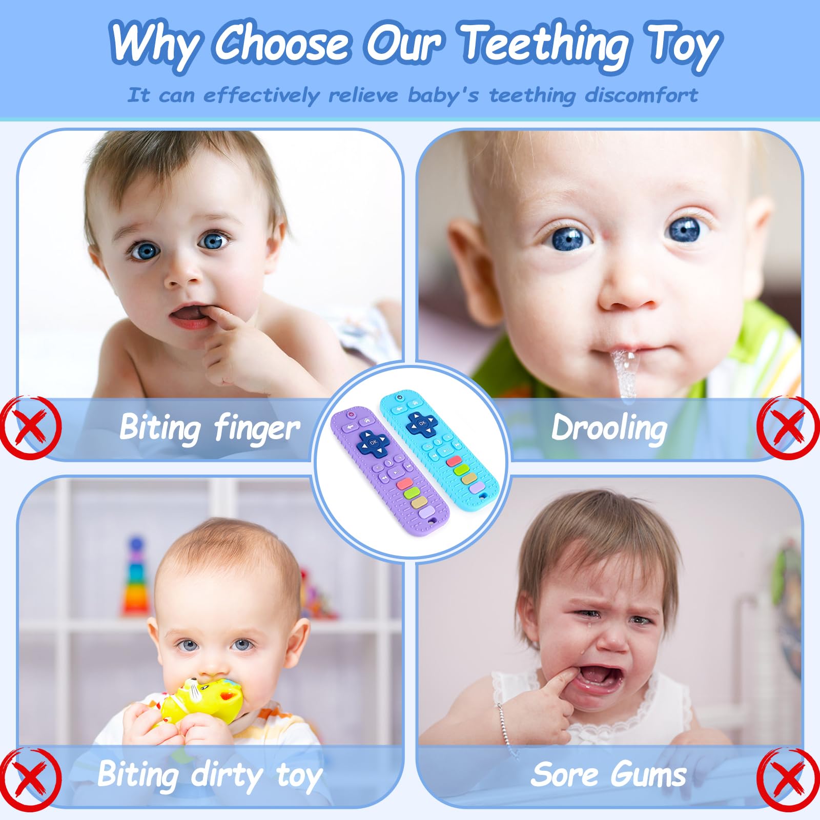 Jkevow baby teether color close-up with bright visuals to engage baby during teething