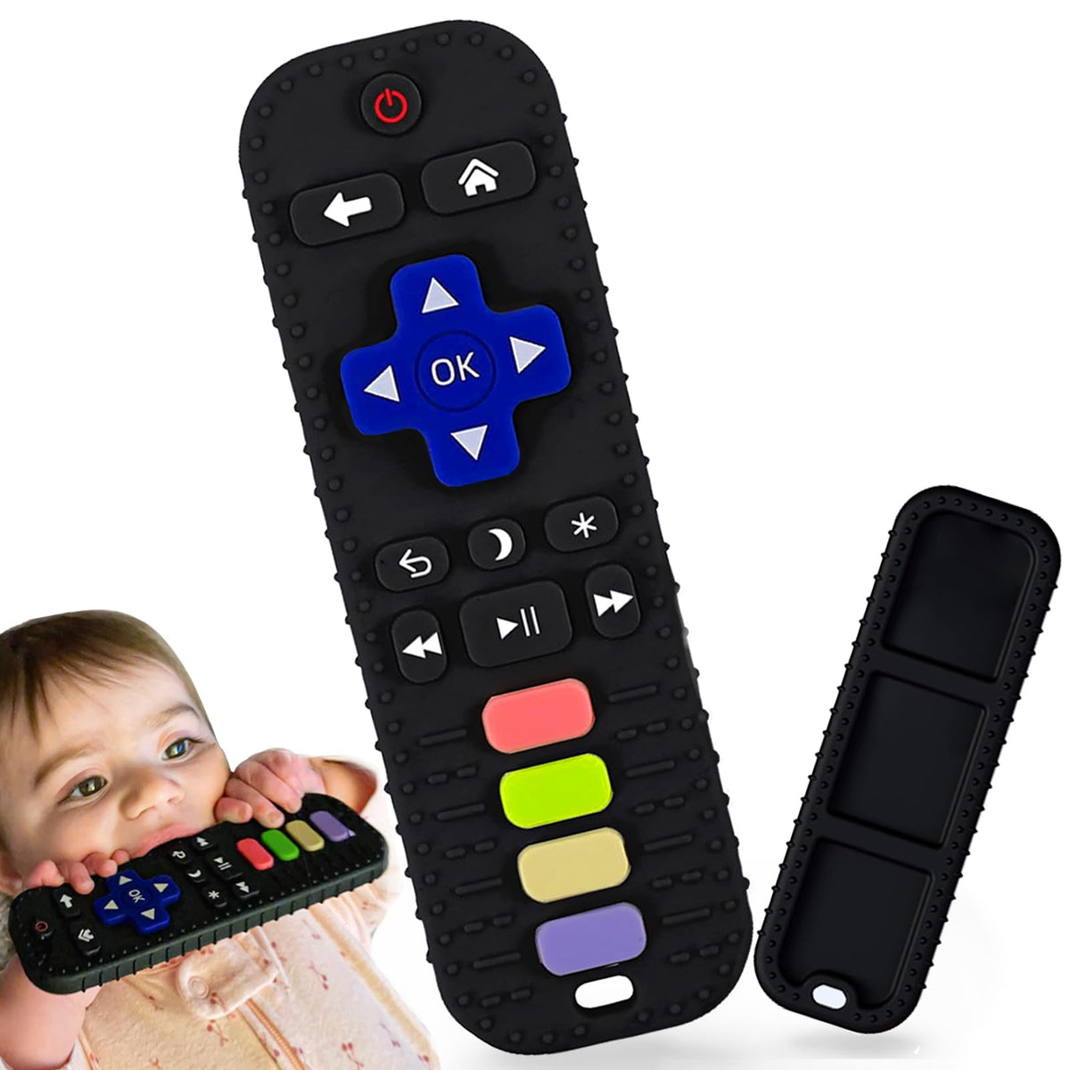Jkevow remote-control teether front view showing safe chewing and grip for babies