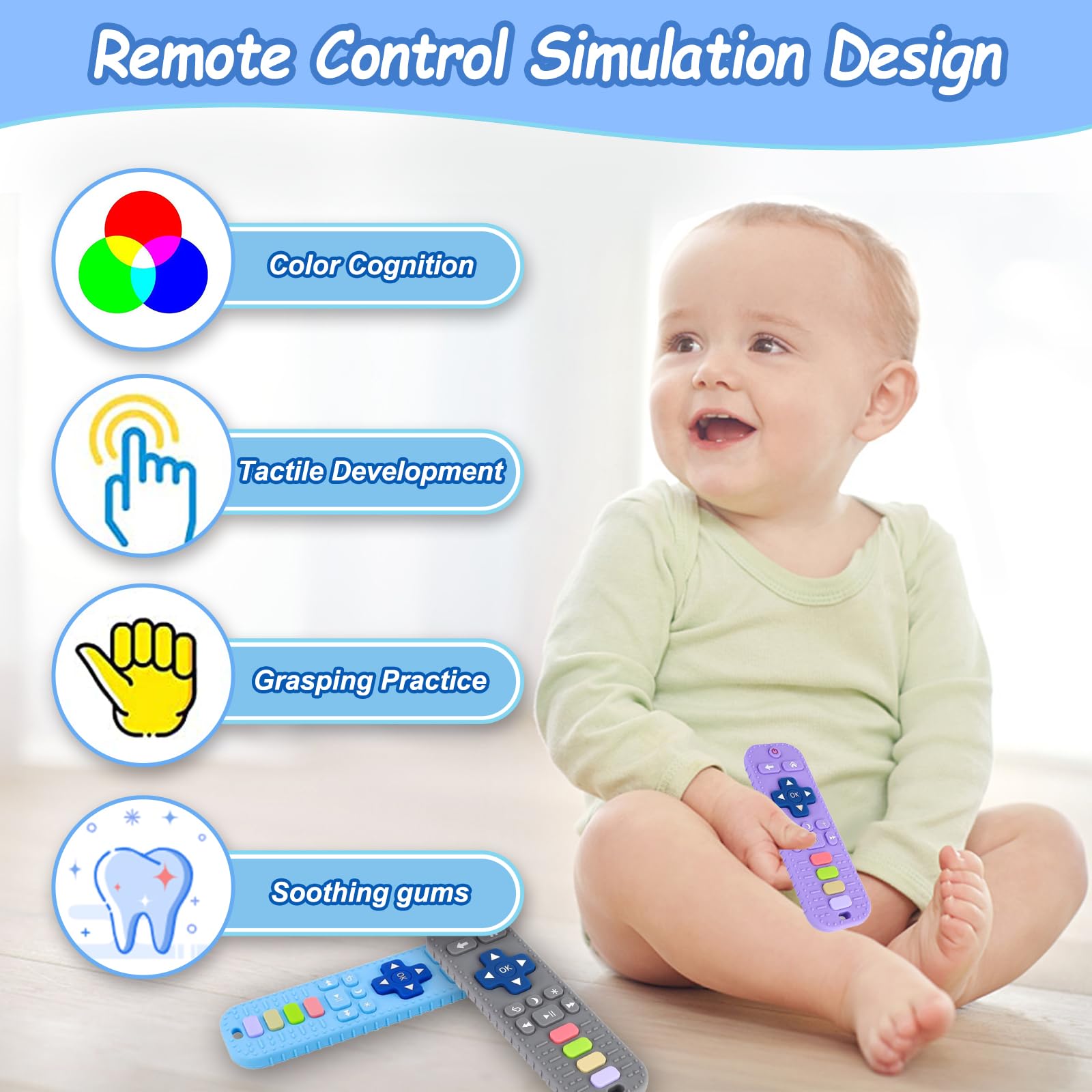 Jkevow remote-control teether side view highlighting anti-slip design for small hands