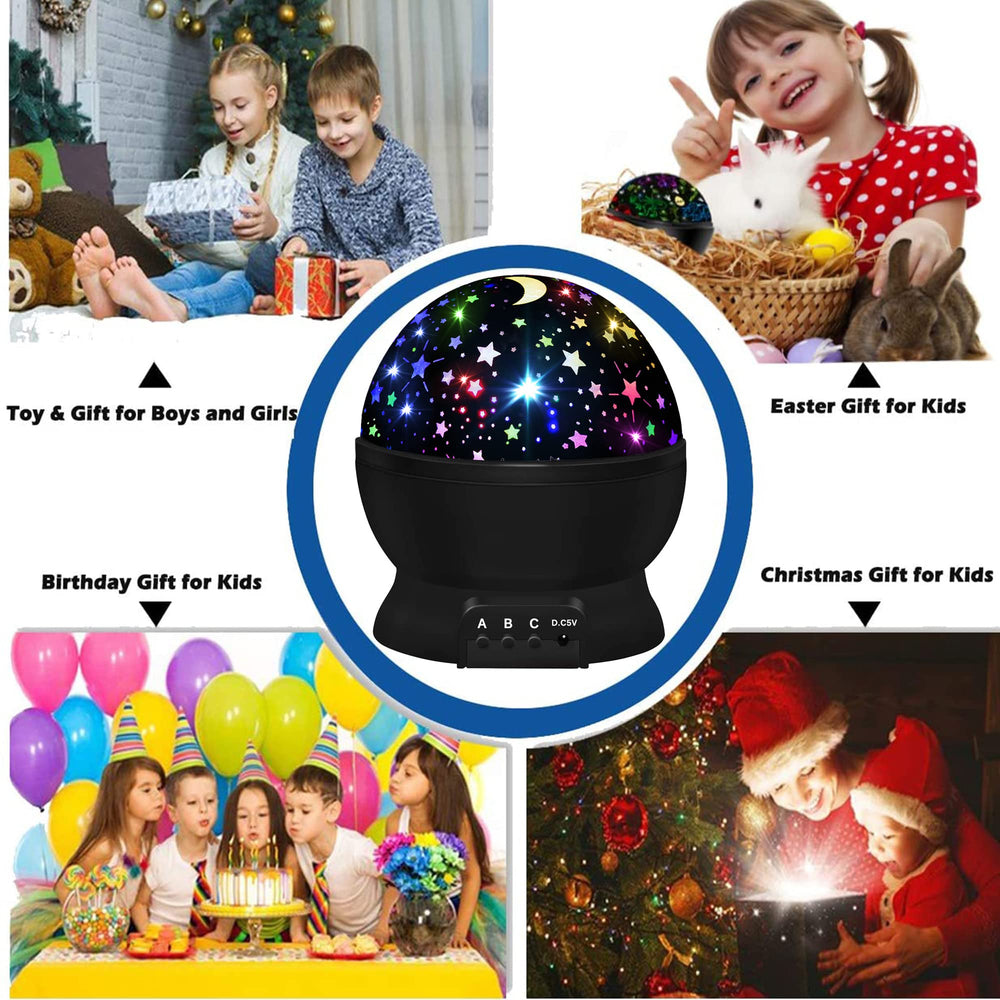 JKGIFTS night light with 360-degree rotation projects a full starry sky.