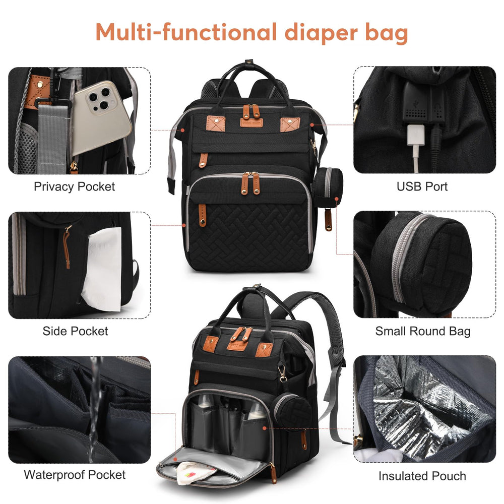 JKJRJJ diaper bag backpack USB charging port for on-the-go device charging