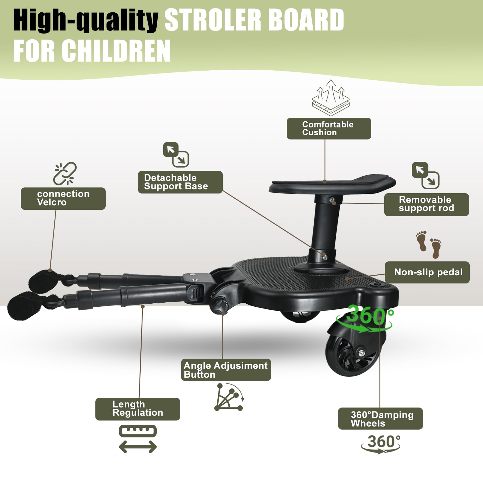 JKLESA stroller board seat removable configuration enables sit-or-stand options for kids
