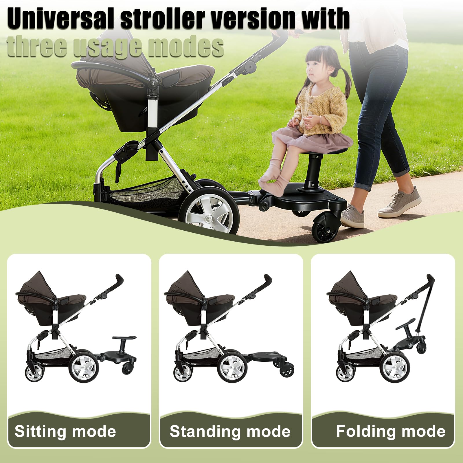JKLESA stroller board width extension fits various stroller frames for a secure attachment