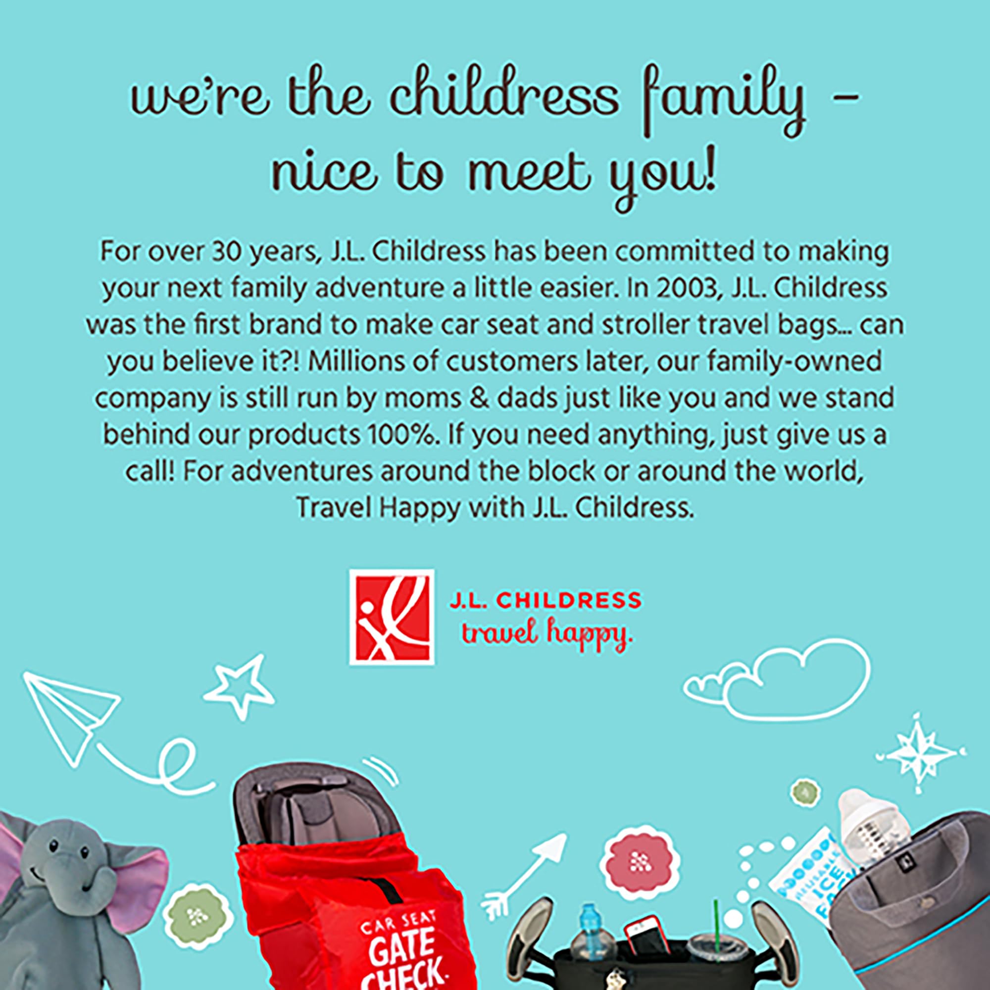 J.L. Childress Gate Check Bag fits all car seats for gate-check convenience.