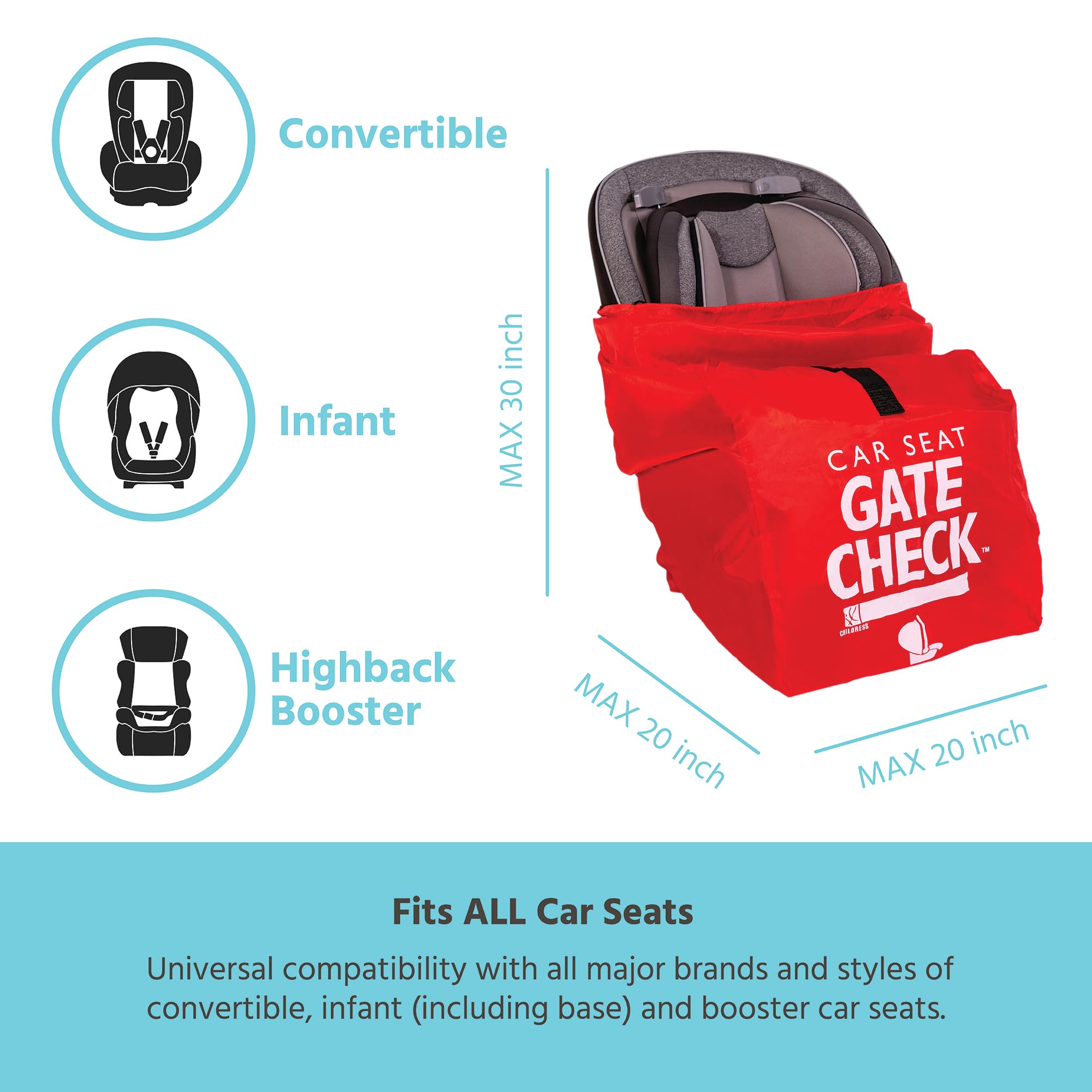 J.L. Childress Gate Check Bag bright red color helps quick gate staff recognition.