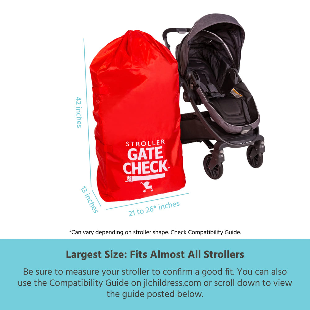 J.L. Childress gate-check bag attached-pouch enables compact packing when not in use