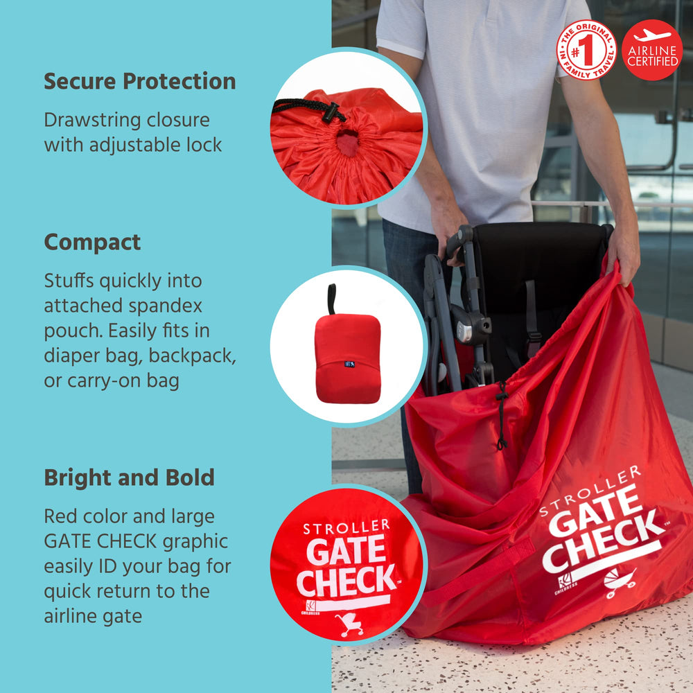 J.L. Childress gate-check bag drawstring closure demonstrates quick, secure closure for busy air travel