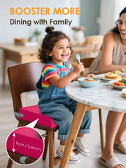 JLGCUF booster seat side view shows secure chair strap system for meals