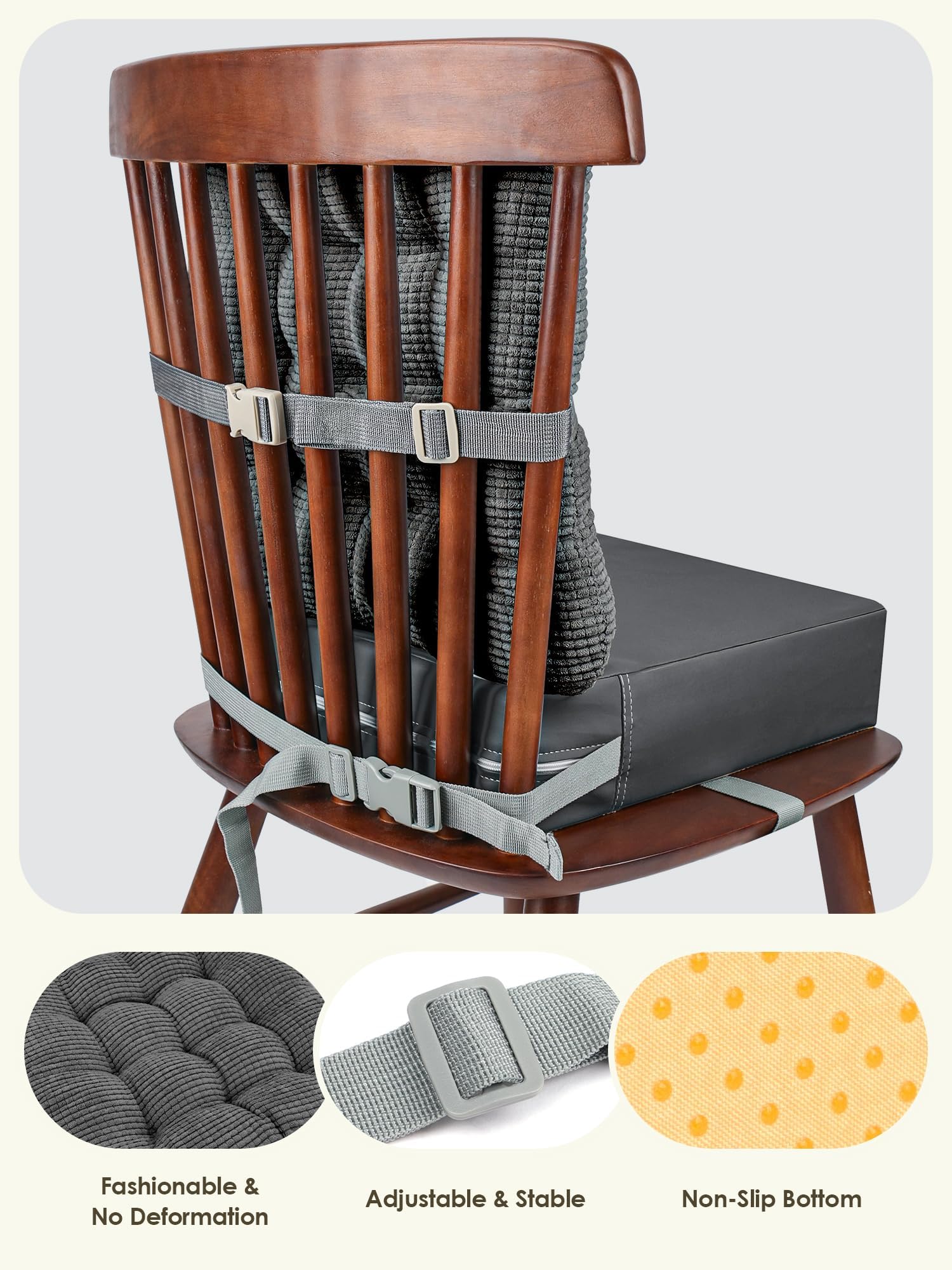 JLGCUF booster seat cushion dimensions, compact storage and versatile floor seating.