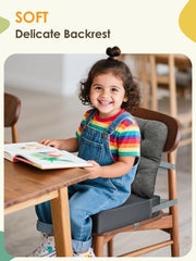 JLGCUF booster seat with safety belts, demonstrating secure attachment for confident feeding.