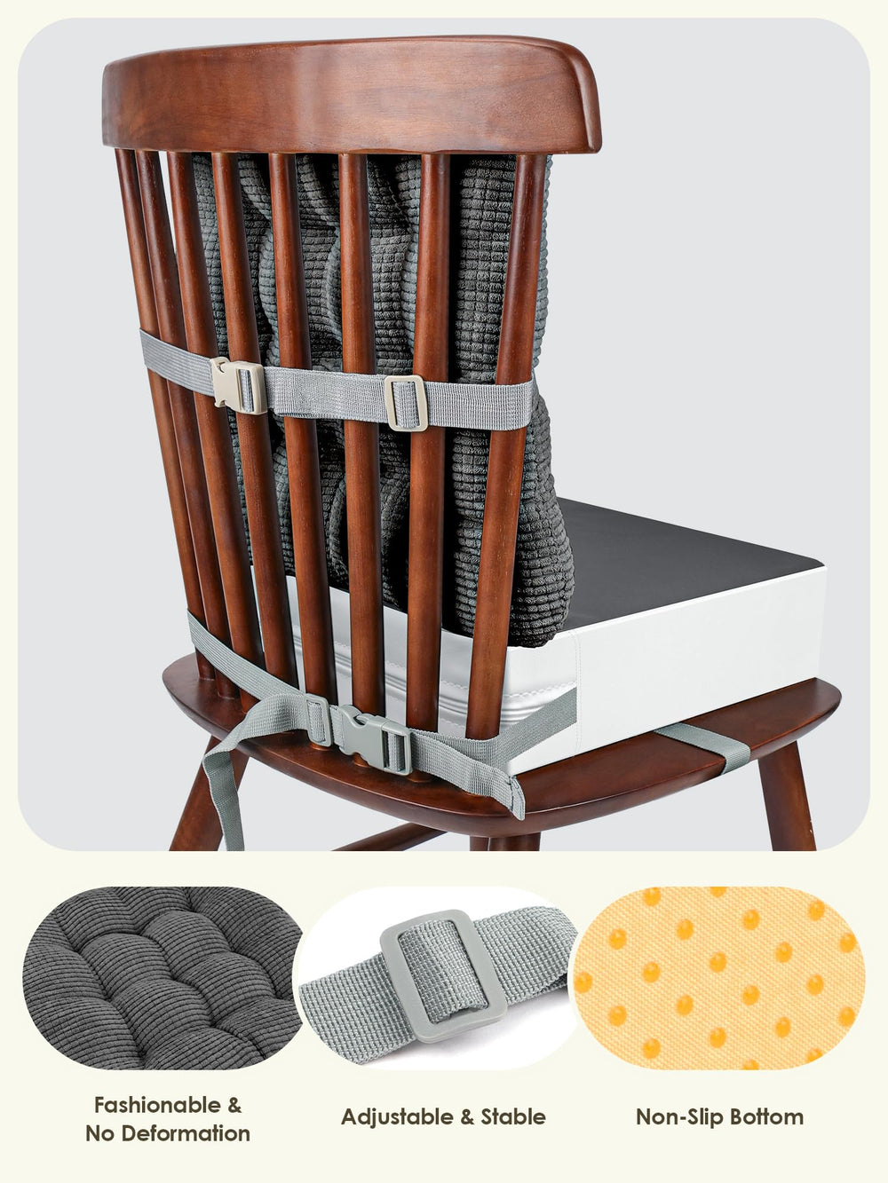 JLGCUF booster-seat washable-cover closeup emphasizes easy wipe-clean surface.