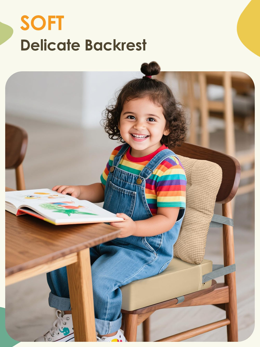 JLGCUF booster seat with washable PU leather surface for easy cleaning.