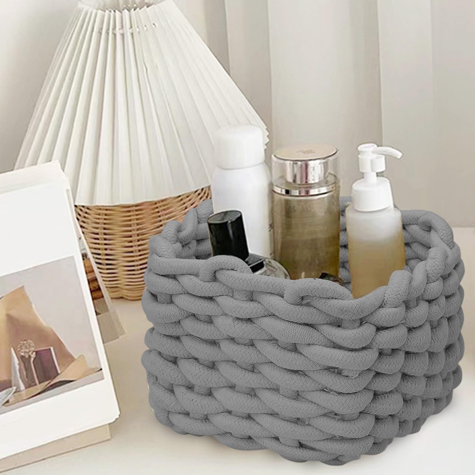 JLNGTHONG small woven basket gray in baby room offers cute organizing option