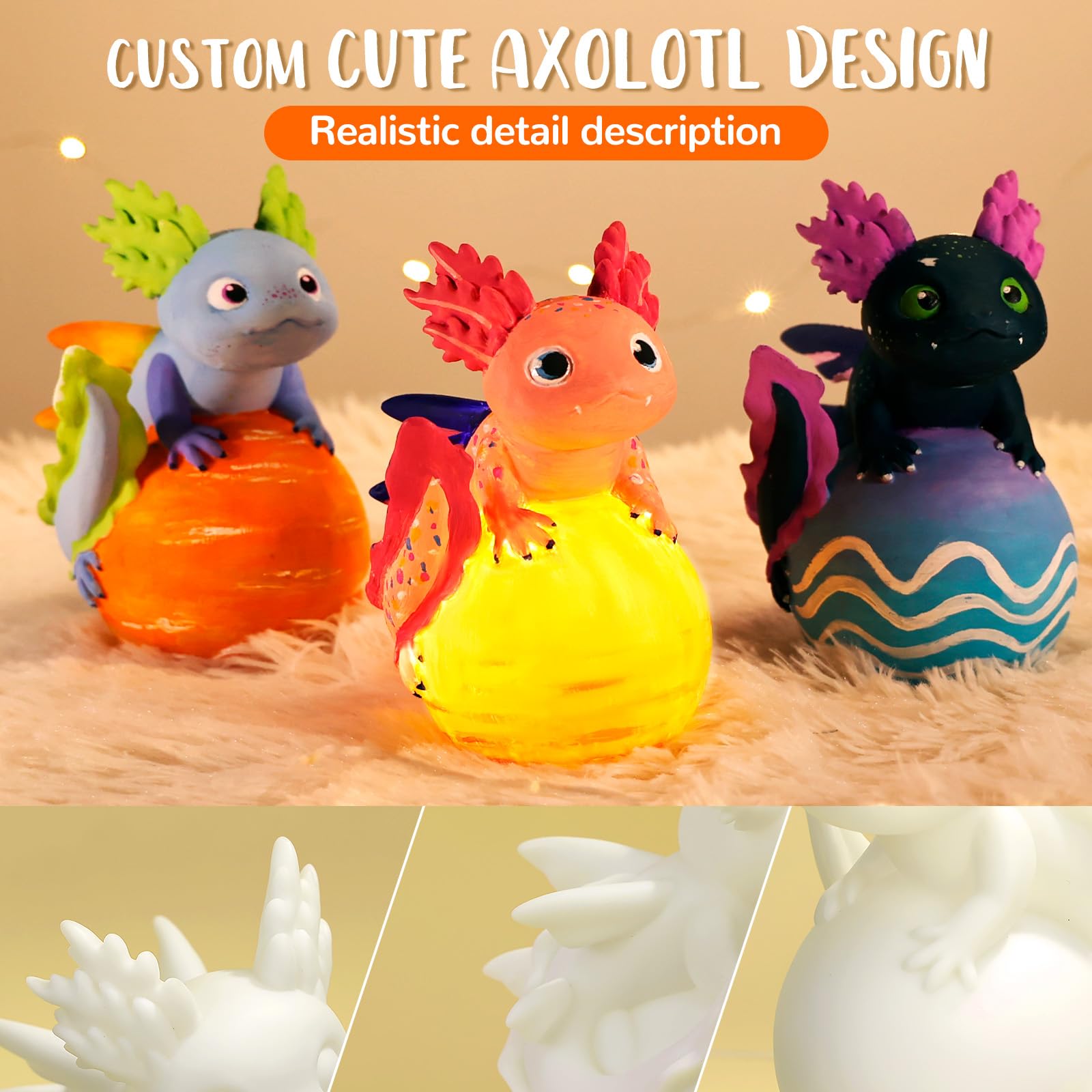 JMMICO Paint Your Own Axolotl Lamp Kit color palette highlights 12 paints for vibrant designs