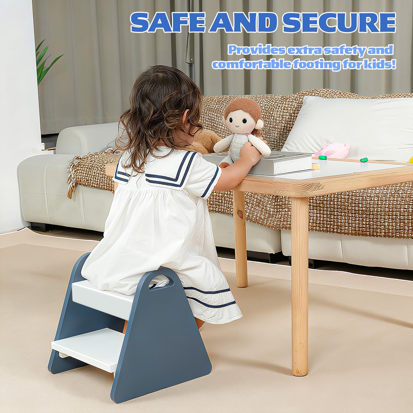 JPMKPD Fresh-Blue stool assembly guide highlighting four-step setup
