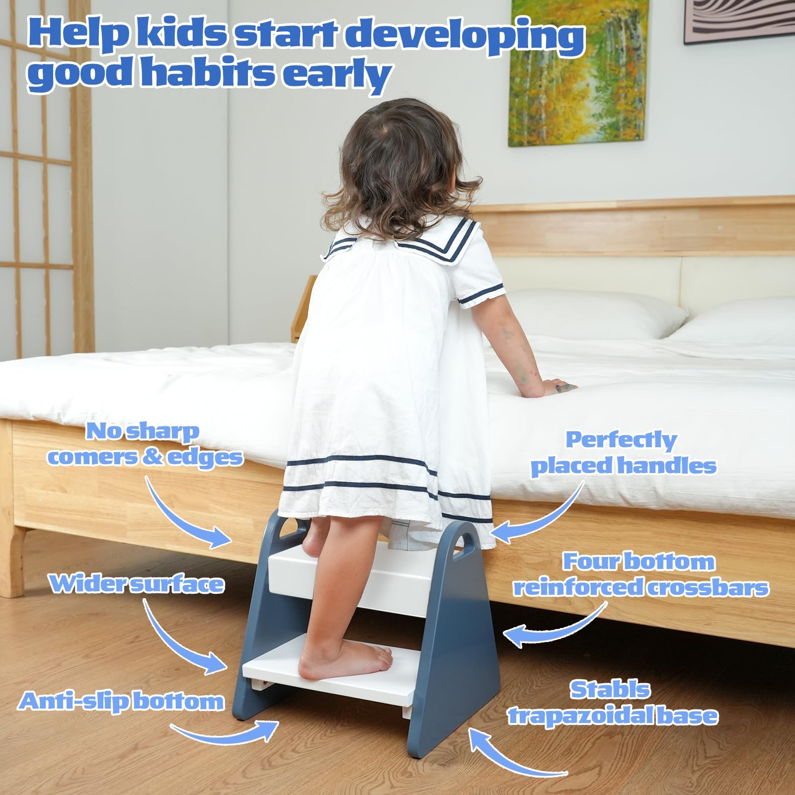 JPMKPD Fresh-Blue stool beside bathtub for safe access