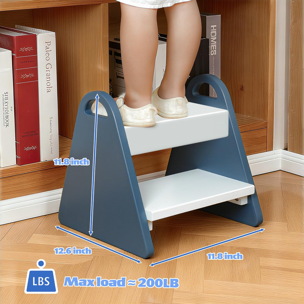 JPMKPD Fresh-Blue toddler step stool side view showing stable base